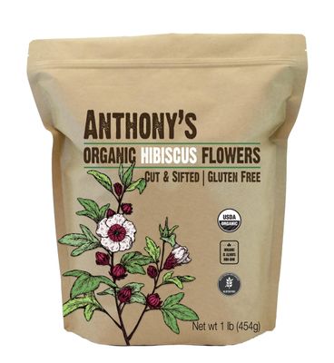 Anthony&#39;s Organic Hibiscus Flowers, 1 lb, Cut &amp; Sifted, Gluten Free, Non GMO, Non Irradiated, Keto Friendly