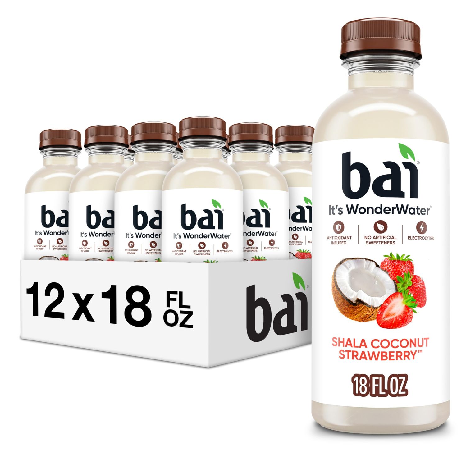 Bai Antioxidant Infused Water Beverage, Shala Coconut Strawberry, with Vitamin C and No Artificial Sweeteners, 18 Fluid Ounce Bottle, 12 Pack