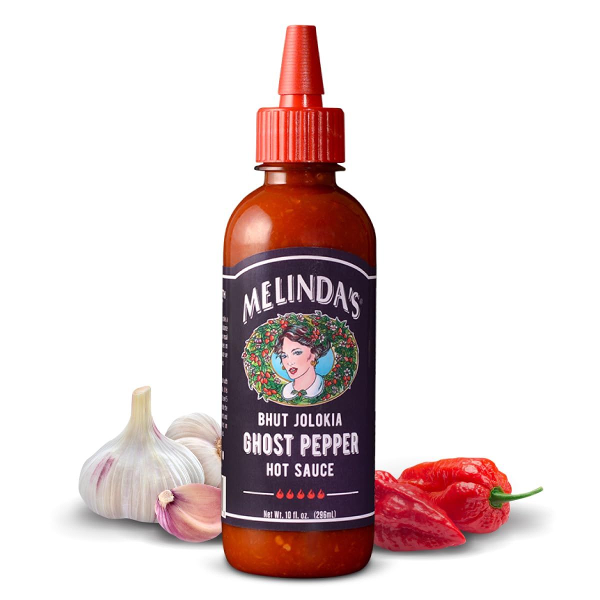Melindas Ghost Pepper Hot Sauce - Gourmet Extra Spicy Hot Sauce - Made with Fresh Ingredients, Ghost Peppers (Bhut Jolokia), Habanero Pepper, Carrot, Garlic, Lime Juice - 10oz Squeeze, 1 Pack