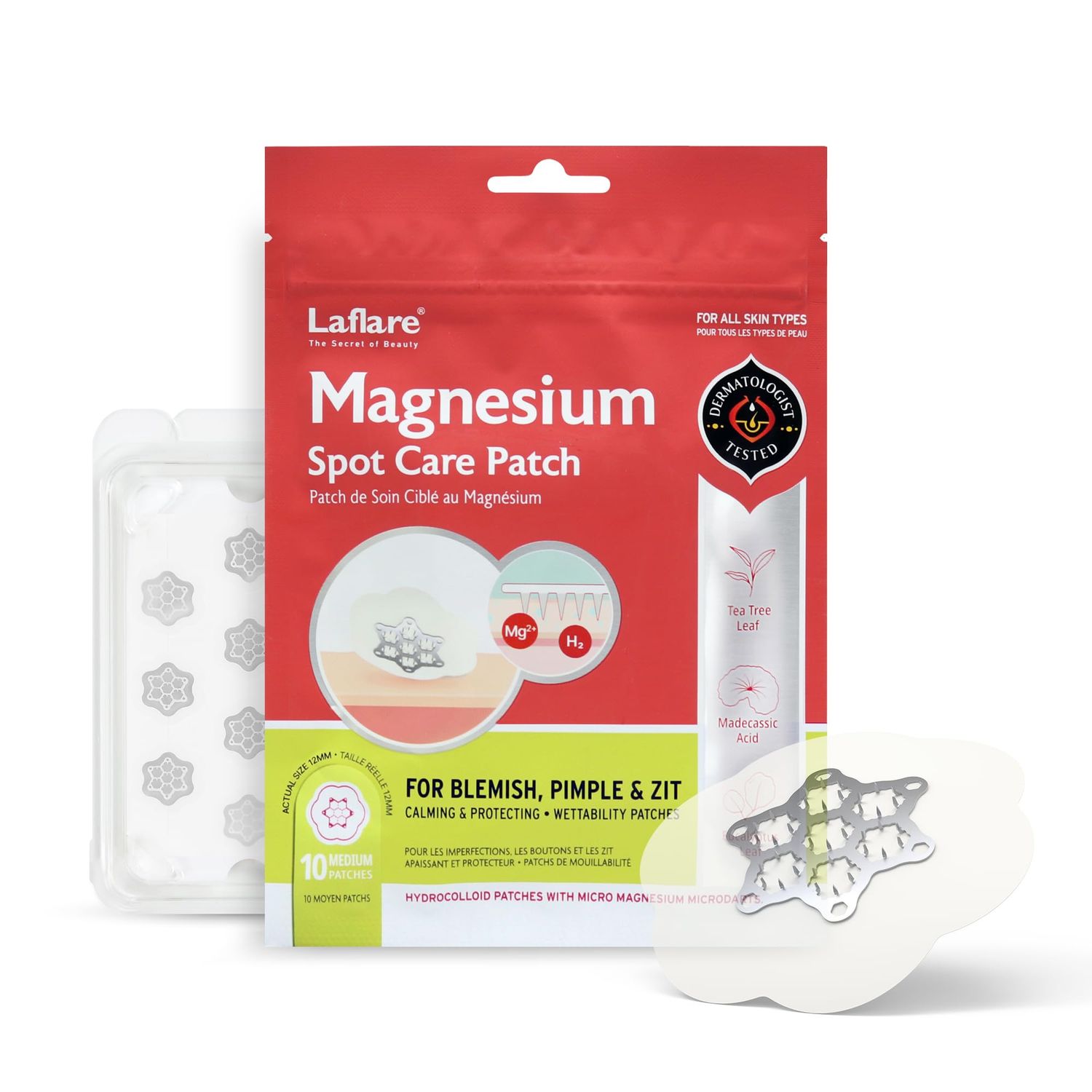 FreeGo Magnesium Acne Patches for Face. Blemish.Zit &amp; Dark Spots from Post-Blemish, Acne .Zit. Self Dissolving,Hydrocolloid, Tee Tree oil &amp; more (M 10pc)