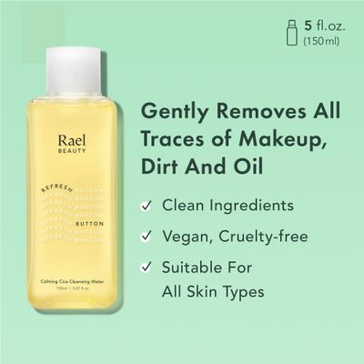 Rael Skin Care, Cleansing Water for Face - Gentle Daily Makeup Remover &amp; Cleanser, Korean Skincare, All Skin Types, H3O Hyaluronic Acid and Cica Extract, Cruelty Free (5.07oz)