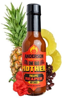Anderson Pepper Company - One Bad Mother Hot Sauce - Pineapple Reaper Hot Sauce, Carolina Reaper, Raisins, Vegan, Keto, Gluten-Free, All-Natural 5 oz. Hot Sauce Bottle (Pineapple Reaper)