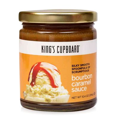 King&#39;s Cupboard Bourbon Caramel Sauce - The Perfect Sauce for Ice Cream, Fruit Dip, Topping Desserts, Caramel Drizzle for Coffee - Gluten-Free, Kosher, All Natural Ingredients, Made in USA 10.4 oz