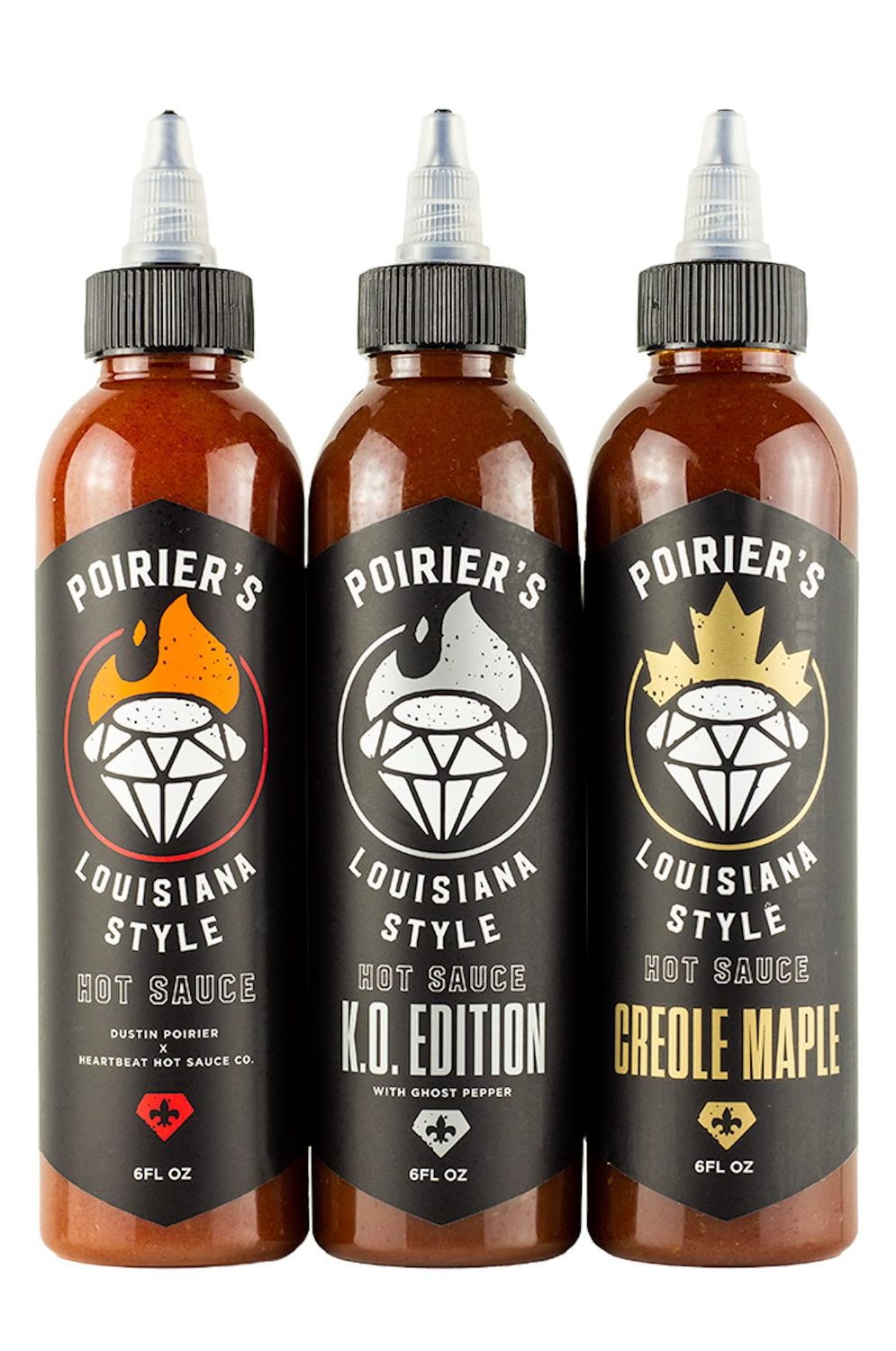 Heatonist Dustin Poirier&#39;s Louisiana Style Hot Sauce Trio: Poirier&#39;s Creole Maple, KO Edition and Traditional - Official Hot Sauce of UFC