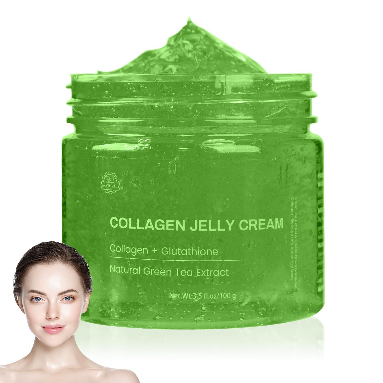 Collagen Jelly Cream, Korean Face Cream with Green Tea Extract and Freeze-Dried Hydrolyzed Collagen Boosts skin Elasticity &amp; Hydration, Reduces Fine Lines, Collagen Face Cream for All Skin Type