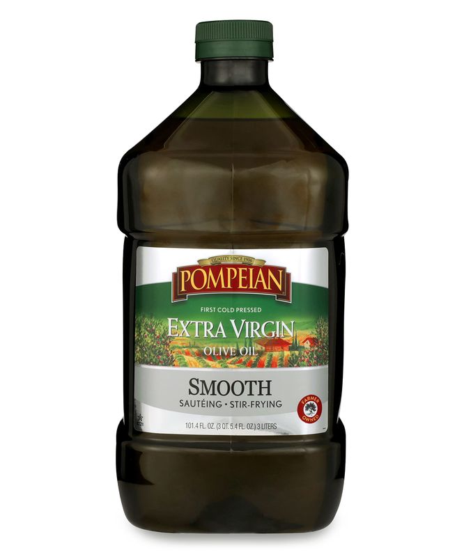 Pompeian Smooth Extra Virgin Olive Oil, Contains Polyphenols, First Cold Pressed, Mild &amp; Delicate Flavor, Perfect for Sauteing &amp; Stir-Frying, Naturally Gluten-Free, Non-GMO, 101 Fl Oz, Single Bottle