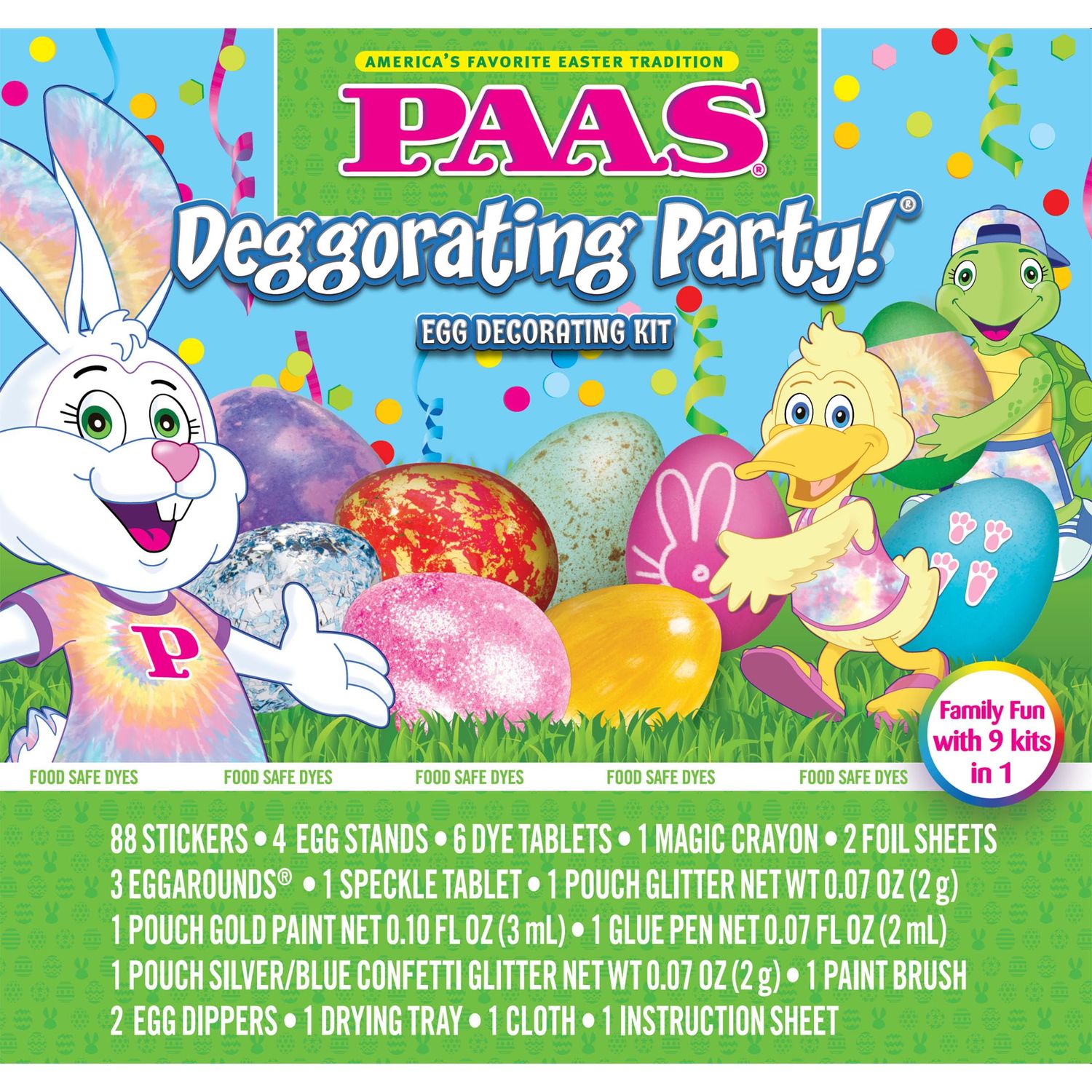 PAAS Deggorating Party Easter Egg Decorating Kit - Fun for the Whole Family with 9 Kits, Stickers, Glitter, and More for Creative Easter Egg Designs