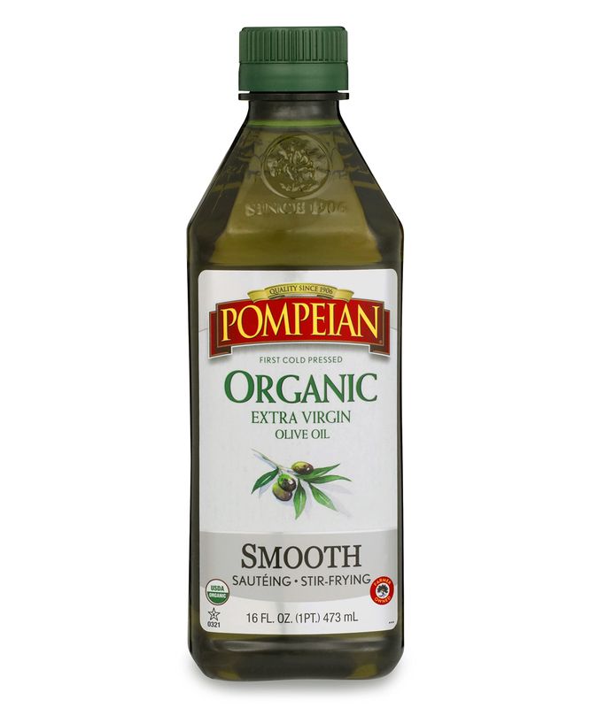 Pompeian USDA Organic Smooth Extra Virgin Olive Oil, Contains Polyphenols, First Cold Pressed, Smooth, Delicate Flavor, Perfect for Sauting &amp; Stir-Frying, 16 FL. OZ