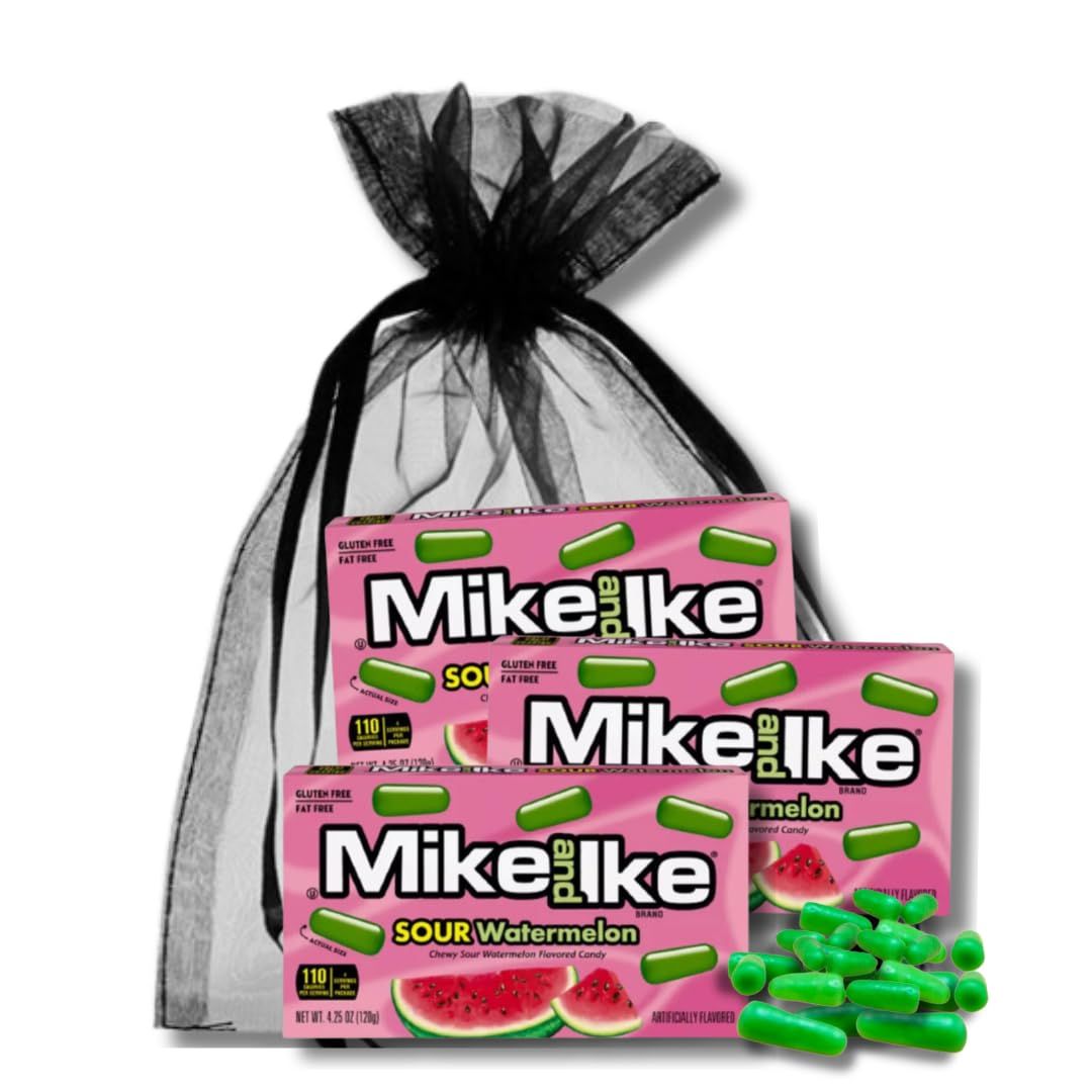 Mike &amp; Ike Sour Watermelon, 4.25 oz Theatre Box - Gift Pack of 3 By Lyza&#39;s Sweets &amp; Treats