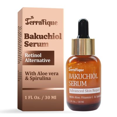 Terrafique Bakuchiol Retinol Serum for Face - Retinol Alternative - Hydrating and Moisturizing - Anti Aging - Also Contains Aloe, Witch Hazel, Centella, Spirulina - 1 Fl. Oz. - Pack of 1
