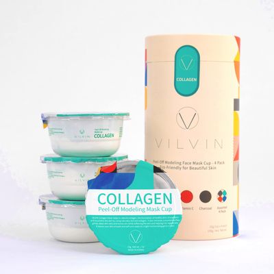 VILVIN Collagen Modeling Mask Korean - Peel off Jelly Mask Powder Pack for Soothing and Pore Management - 4 cup pack set