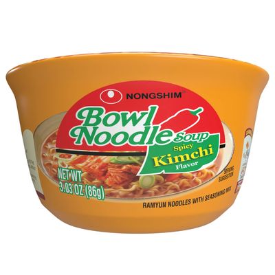 Nongshim Kimchi Instant Ramen Noodle Soup Bowl, 3.03 Ounce (Pack of 6), Korean Ramyun with Veggies, Microwaveable