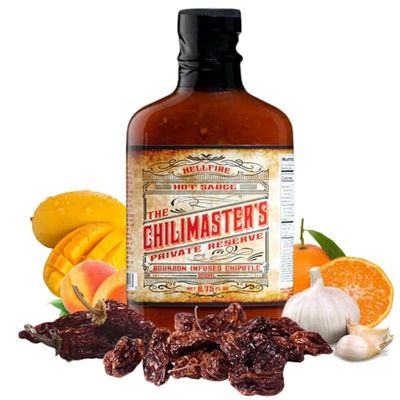 Hellfire Hot Sauce Chilimasters Reserve - Gourmet Award-Winning Hot Sauce and Marinade With Bourbon Infused Chipotle, 6.75 oz.