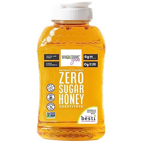 Wholesome Yum Zero Sugar Honey Substitute (Keto Honey) - Natural Sugar Free Honey Alternative With Monk Fruit &amp; Allulose - Zero Net Carbs, Non GMO, Gluten Free, No Aftertaste (11 oz)