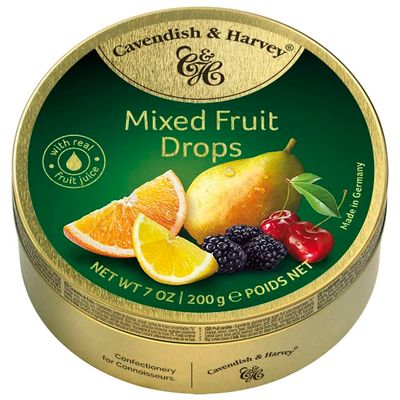 Cavendish &amp; Harvey Mixed Fruit Hard Candy Drops 7 Ounce Tin