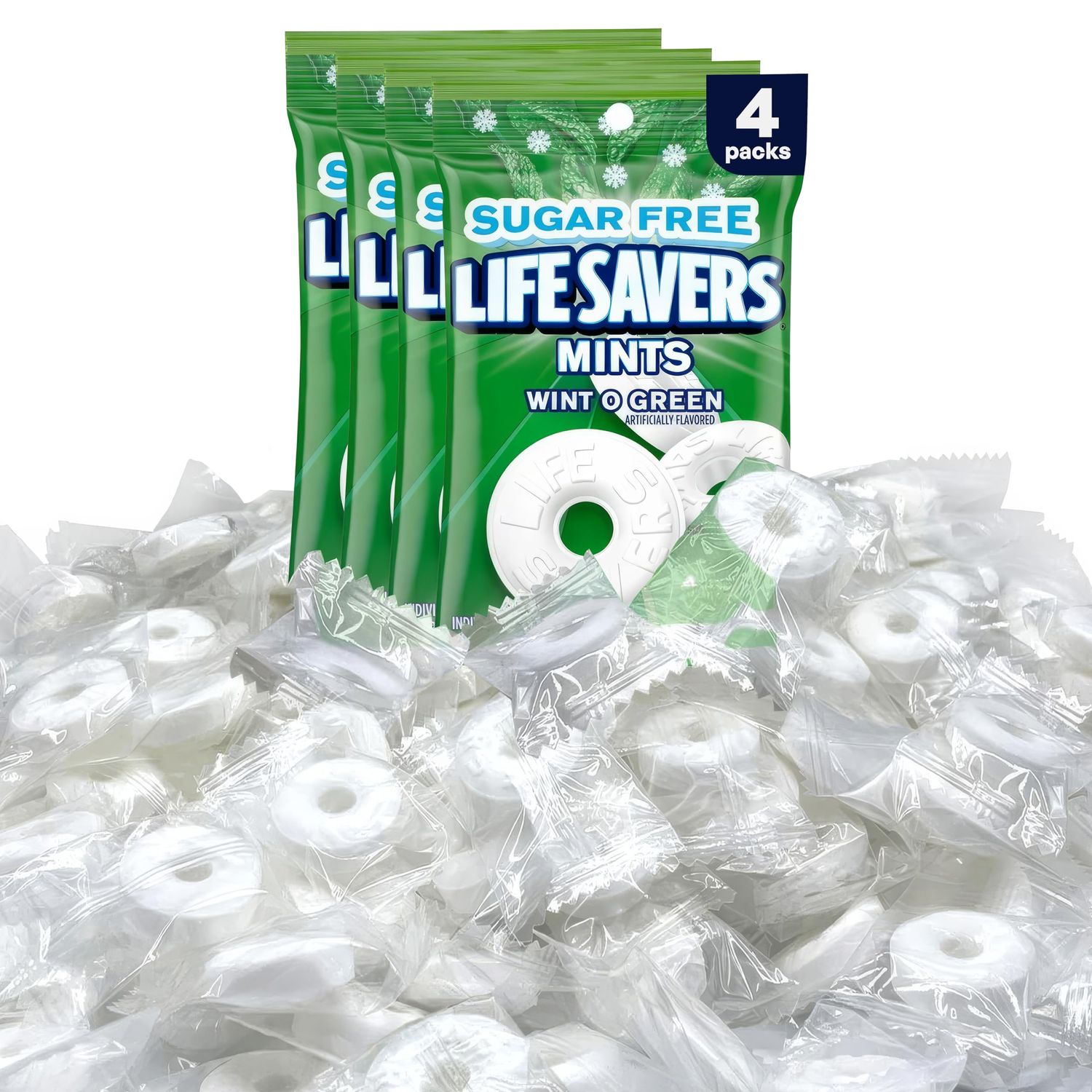 Lifesvers Wint O Green Mint Candy 4 Packs (2.75oz each one) Sugar Free Mint Candy - Holiday Candy Individually Wrapped
