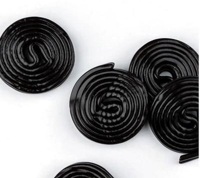 Bayside Candy Broadway Licorice Wheels - Pin Wheels - Strawberry Wheels - Black licorice Wheels (Black Licorice, 1LB)
