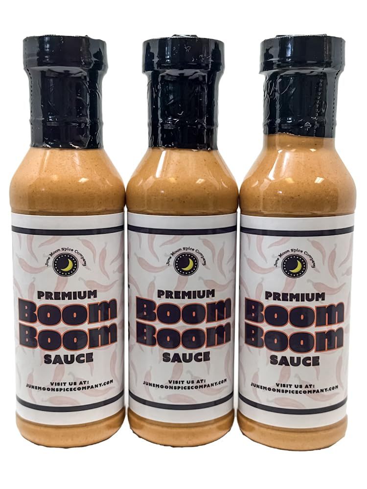 Premium Boom Boom Sauce 3 Pack 12 Fluid Ounce Bottles with Flavor Lock Caps Crafted in Small Batches Delicious Boom Boom Sauce 3-Pack - Perfect for Dipping, Drizzling, and Marinating!