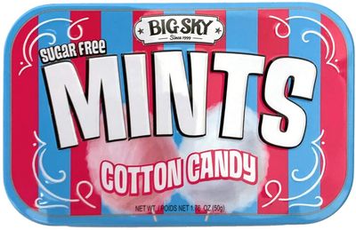 Big Sky Brands Sugar Free Mint Candy, Cotton Candy Flavor, 50g Tin - 6 Count Display Tray, 1.76 Ounce (Pack of 6)