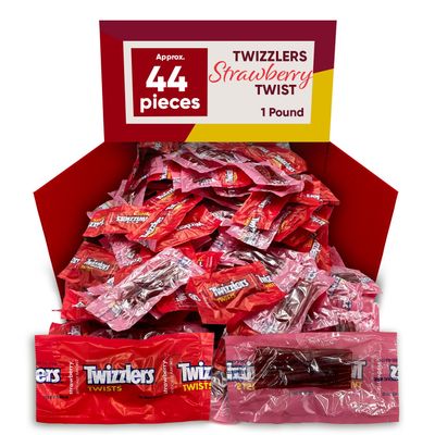 Strawberry Twists Licorice Candy - 1Lb Bag (Approx. 44 Pieces), Individually Wrapped Sweet and Chewy Treats for Snacking, Parties, and Sharing