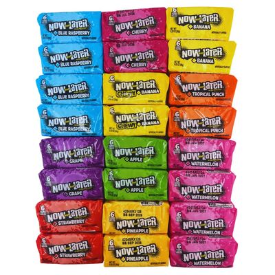 FASO SWEET Now and Later Candy Variety Pack - 24 Packs with 10 Flavors, 6 Pieces Per Pack, 144 Pieces Total - Perfect for Sharing, Parties, and Snacking