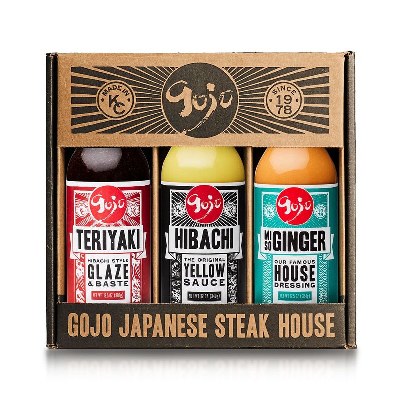 Gojo Japanese Sauce Variety Pack - 3 Pack I 1x Thick Teriyaki Glaze (12oz), 1x Vibrant Miso Ginger Dressing (12oz) &amp; 1x Tangy Yellow Hibachi Sauce (12oz), Create Quick &amp; Easy Asian Food Dishes at Home