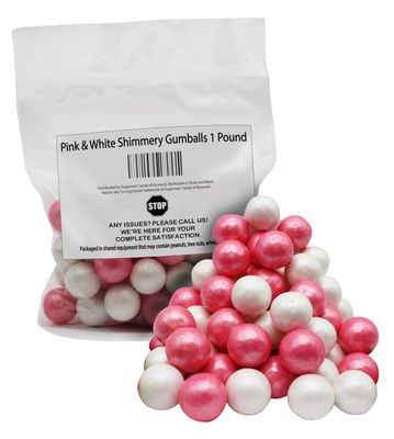 Pink &amp; White Shimmery Gumballs 1 Pound-1 inch Pearl Gumballs For Girl Baby Shower Or Gender Reveal Parties