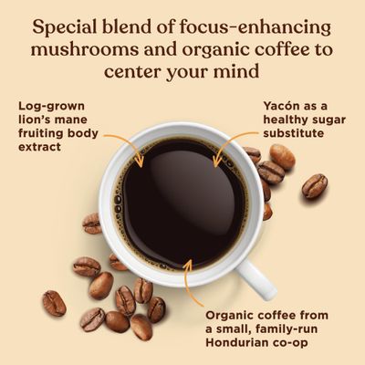 Dark Roast Organic Whole Bean Coffee by Four Sigmatic Fair Trade Coffee Beans Coated with Lion's Mane, Chaga Mushrooms Nootropic Mushroom Coffee for Enhanced Brain Function &amp; Immune Support 12oz