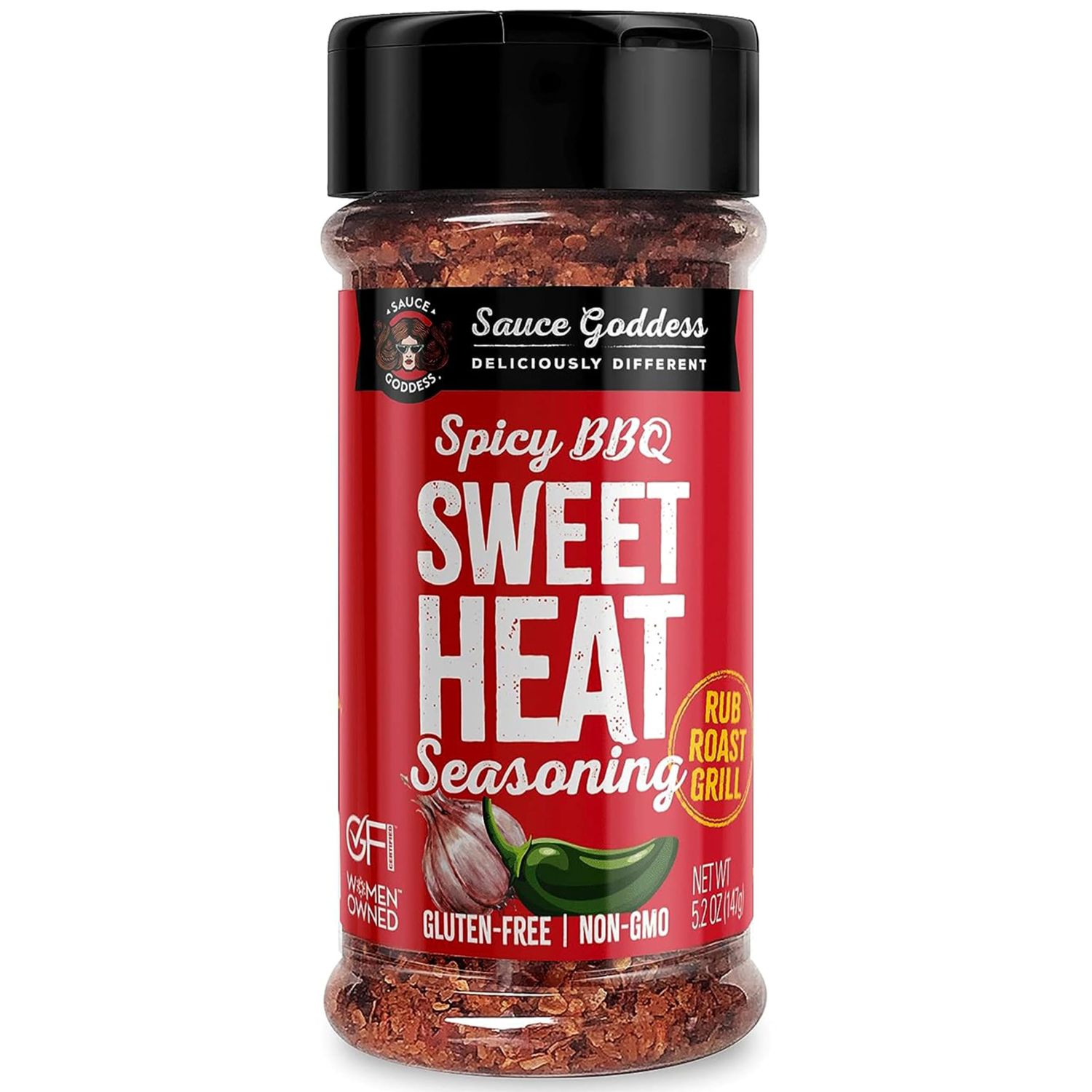 Sauce Goddess - Spicy BBQ Sweet Heat Spice Shaker - Barbeque Rub with Brown Sugar, Garlic, and Sweet Seasonings for Cooking - 5.2 oz