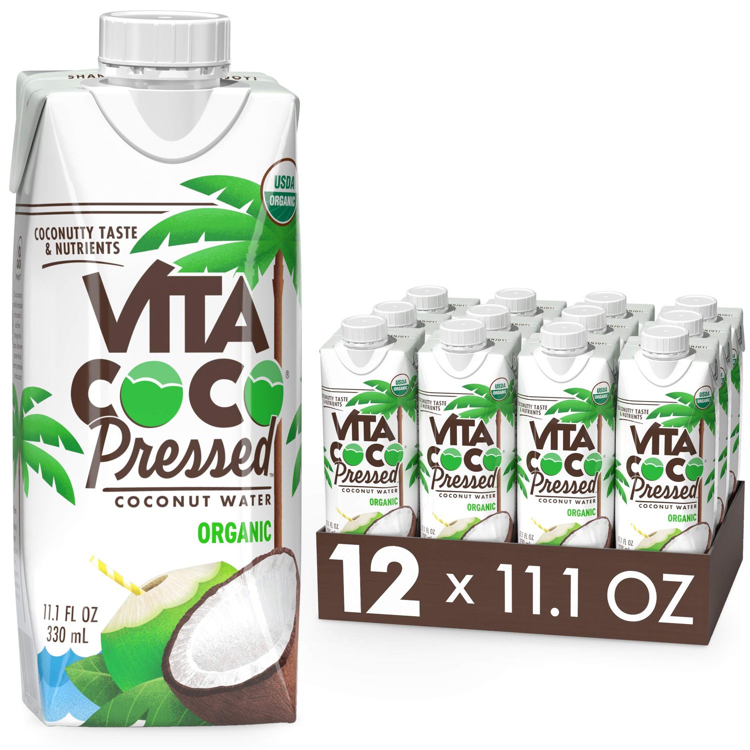 Vita Coco Organic Coconut Water, Pressed More &quot;Coconutty&quot; Flavor Natural Electrolytes Vital Nutrients 11.1 Fl Oz (Pack of 12)