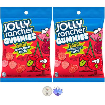 Jolly Rancher Fruit Flavored Gummies Candy Bags Bonus Mystery Candy (6.5 oz (Pack of 2), Sour Awesome Reds)