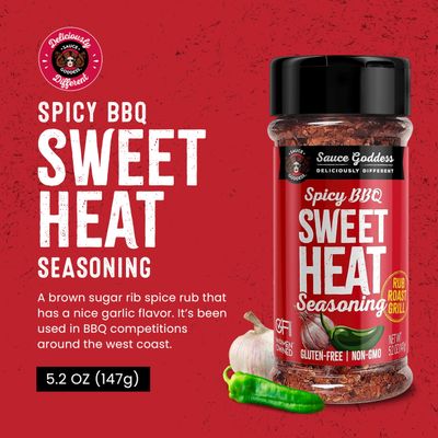 Sauce Goddess - Spicy BBQ Sweet Heat Spice Shaker - Barbeque Rub with Brown Sugar, Garlic, and Sweet Seasonings for Cooking - 5.2 oz