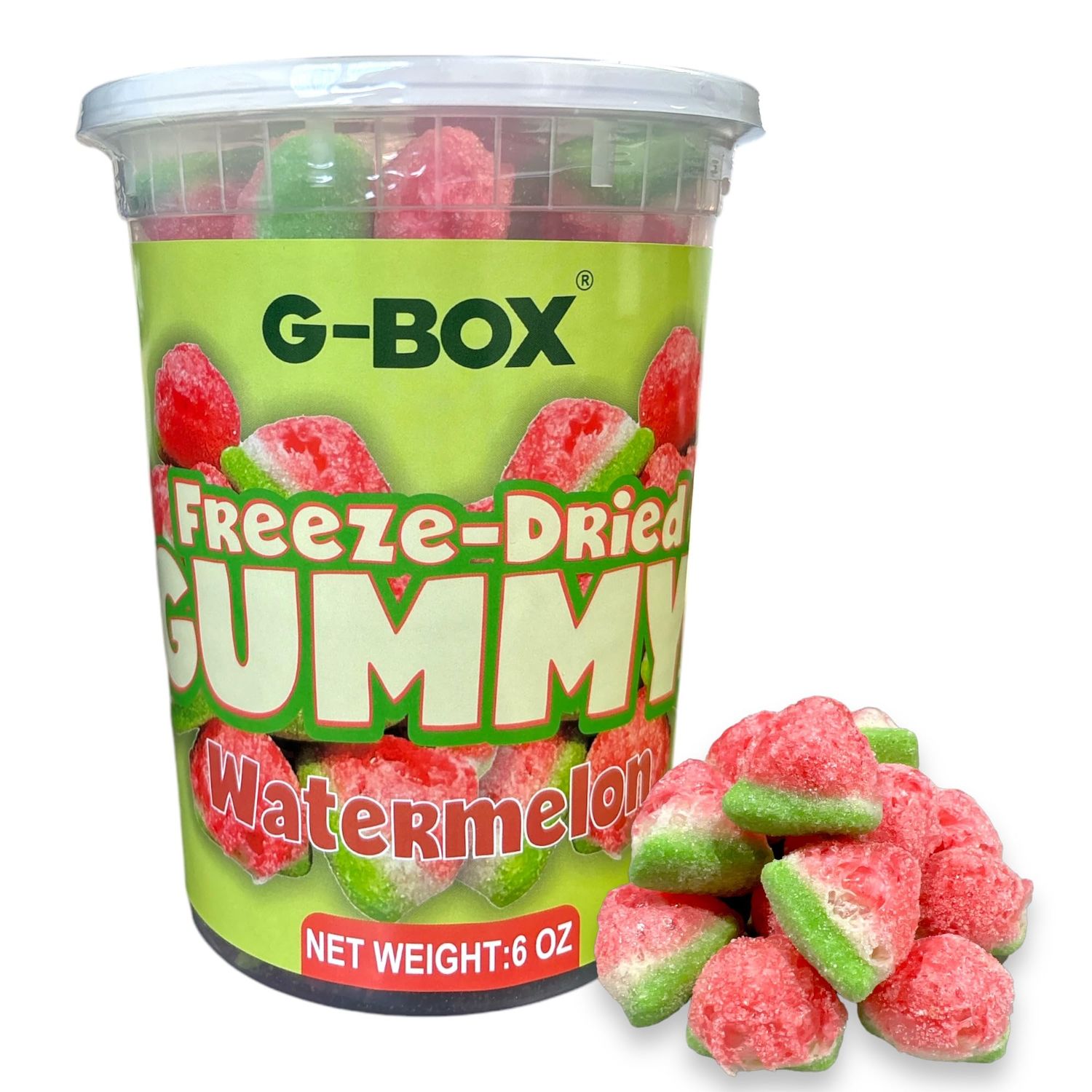 G-BOX Freeze-Dried Watermelon Gummies Candy 6 OZ, Freeze Dried Candy, Sweet Sour Gummies, Gummy Candies, Freeze Dried Fruit Slices Candy, TikTok Trend Items, Delightful Crunchy Fruity, Made in US