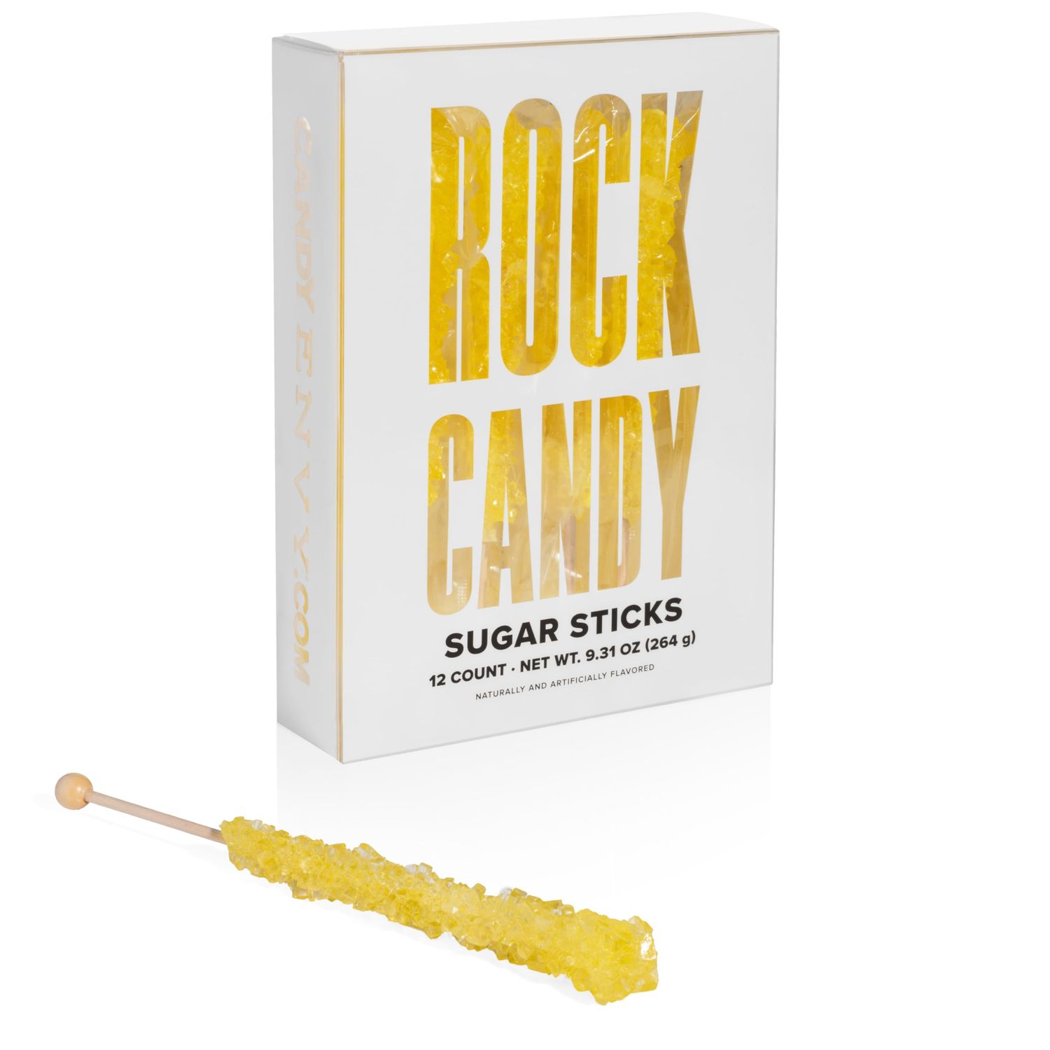 Candy Envy - Yellow Rock Candy Sugar Sticks - Banana Flavored - 12 Indiv. Wrapped