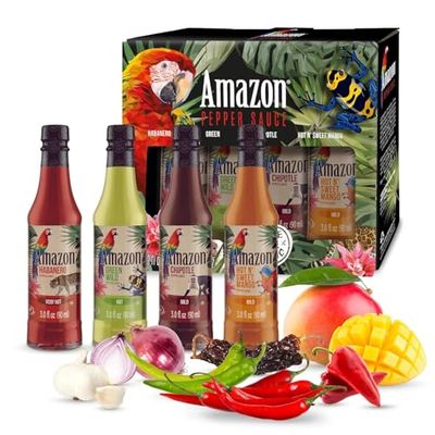 Amazon Hot Sauce Gift Pack - Habanero, Chipotle, Green &amp; Mango Flavors, 3 oz Each (Pack of 4)