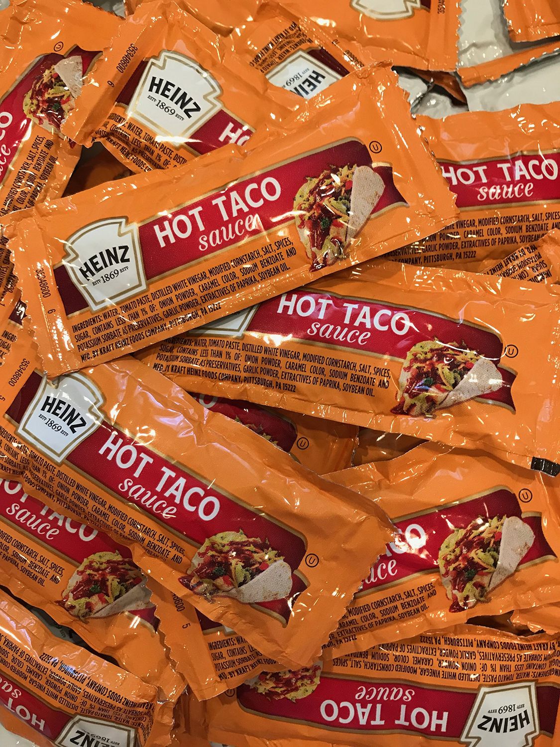 Hot Taco Sauce, Spicy Taco Sauce Packets - 50 Individual Packets, Great for Box Lunches, or any To Go Take Out Dinners