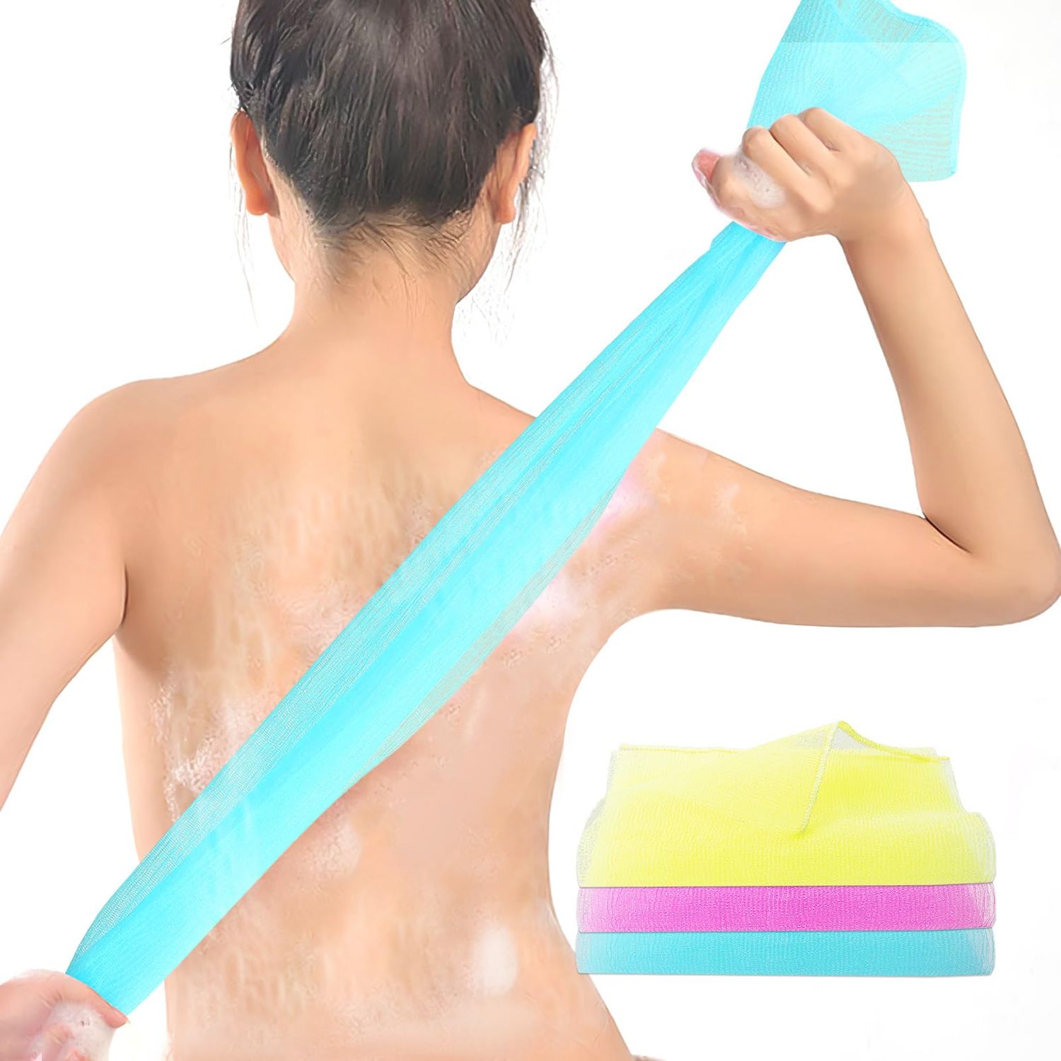3 Pieces Exfoliating Washcloth Body Back Scrubber Korean Exfoliating Luffah Towel Beauty Shower Loofah Luffa Net Sponge Japanese Beauty Cleaner Scrub Wash Cloth for Men Women Dead Skin Remove