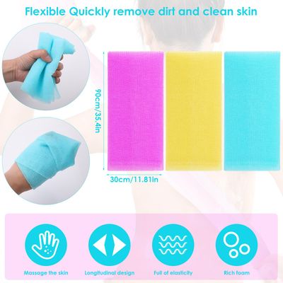 3 Pieces Exfoliating Washcloth Body Back Scrubber Korean Exfoliating Luffah Towel Beauty Shower Loofah Luffa Net Sponge Japanese Beauty Cleaner Scrub Wash Cloth for Men Women Dead Skin Remove