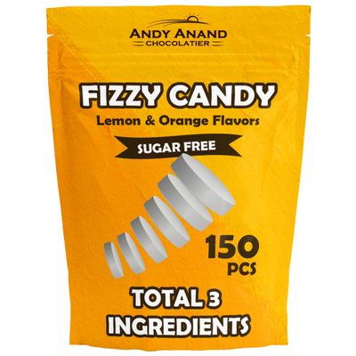 Andy Anand Sugar Free Italian Effervescent Fizzy candy Lemon &amp; Orange Flavors: 150 Pcs, Delicious &amp; Refreshing, Ideal for Keto, Vegan, Gluten-Free Lifestyles 7 Oz