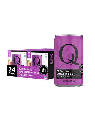 Q GINGER BEER with Real Ginger &amp; Organic Agave - Ideal for Cocktails &amp; Mocktails - Made with Real Ingredients, Perfectly Carbonated &amp; Less Sweet - 80 Calories per Can - 7.5 Fl Oz Cans (Pack of 24)