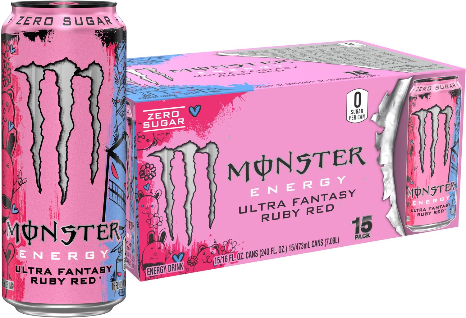 Monster Energy Ultra Fantasy Ruby Red, Sugar Free Energy Drink, 16 Ounce (Pack of 15)