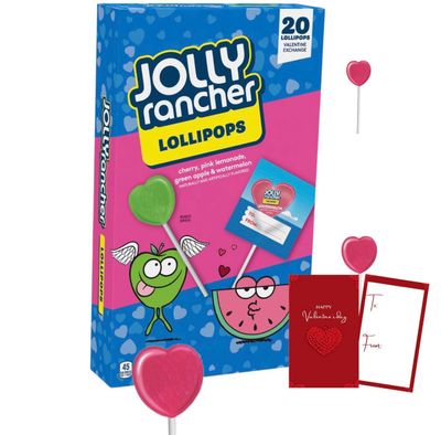 Jolly Rancher Assorted Fruit Flavored Heart Shaped, Lollipops, Box 9.2 oz, 20 Pieces MAJUU CONNECT BRANDED