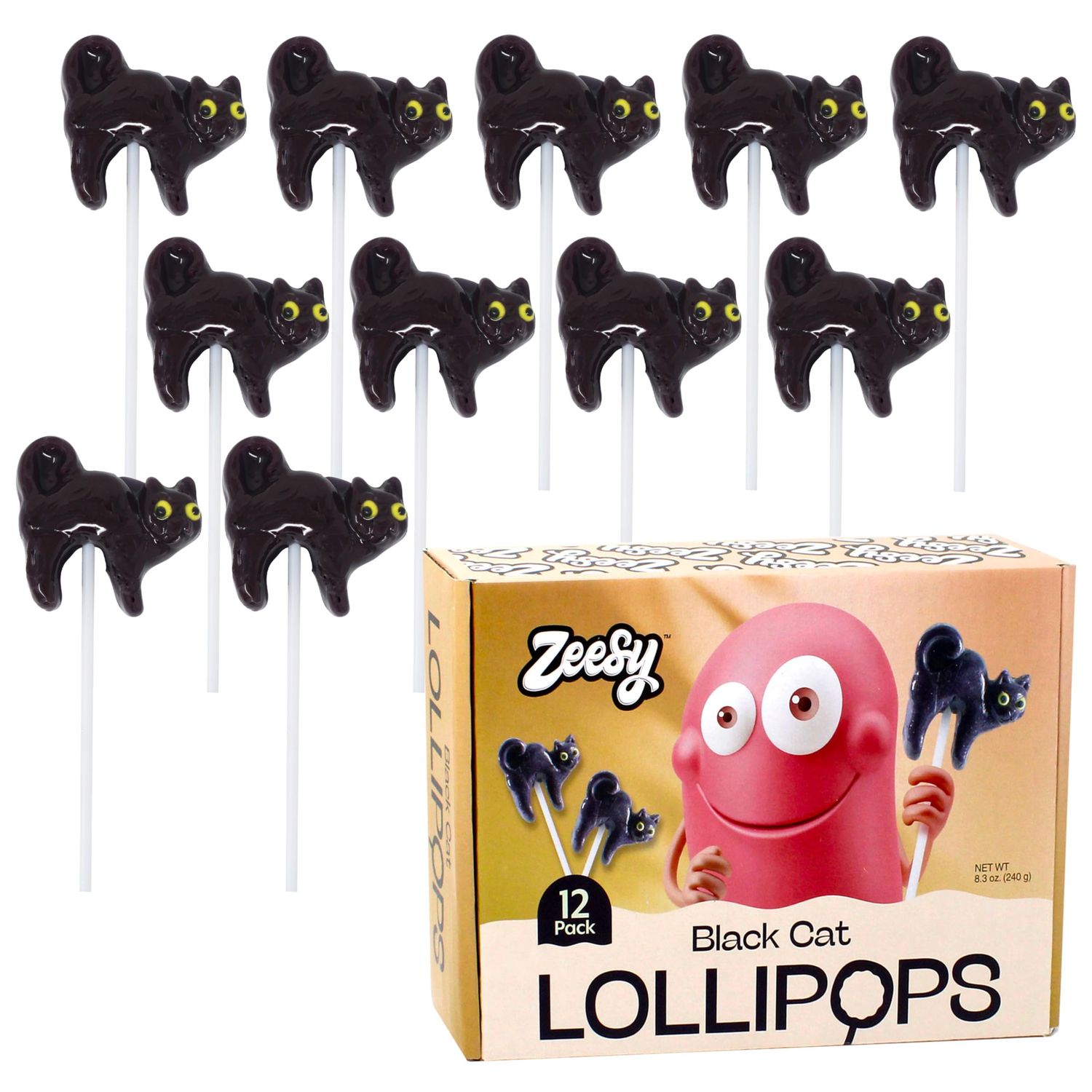 Black Cat Lollipops Individually Wrapped - 12 Black Cat Party Favors - Halloween Black Cat Party Supplies for Halloween Party Supplies, Black Cat Birthday Party