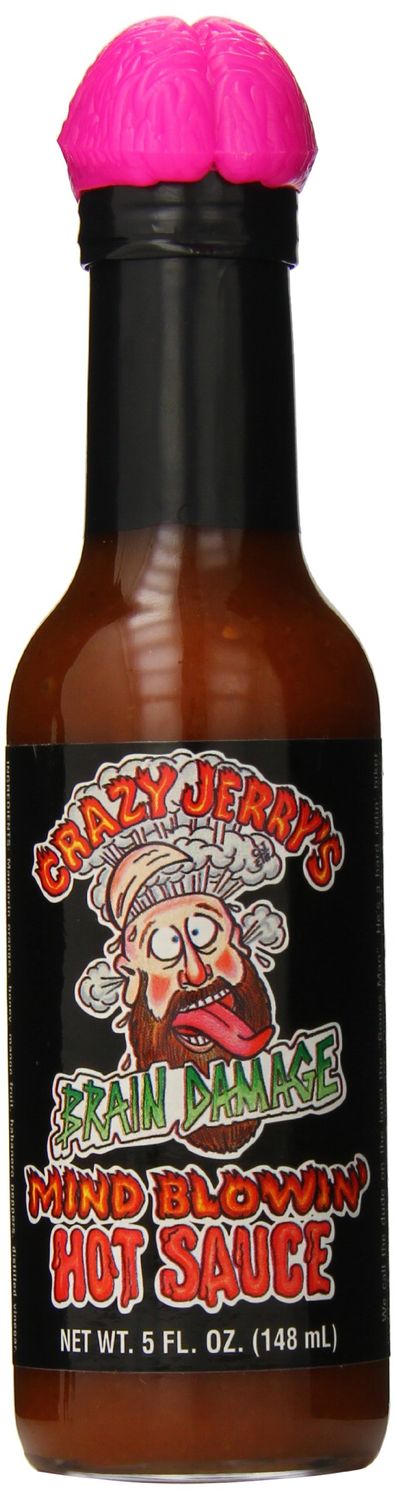 Crazy Jerry&#39;s Brain Damage Hot Sauce with Plastic Brain Topper, 5 Ounce