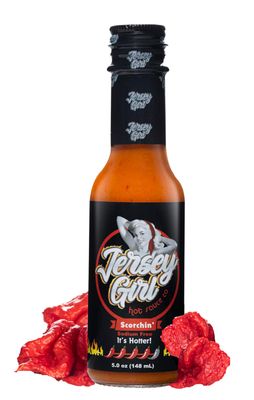 Jersey Girl Scorchin&#39; Hot Sauce (Made with Carolina Reaper &amp; Dragon&#39;s Breath Peppers / 2 of the Hottest Peppers in the world) All Natural, A Sodium/Salt Free Condiment - 5oz Bottle