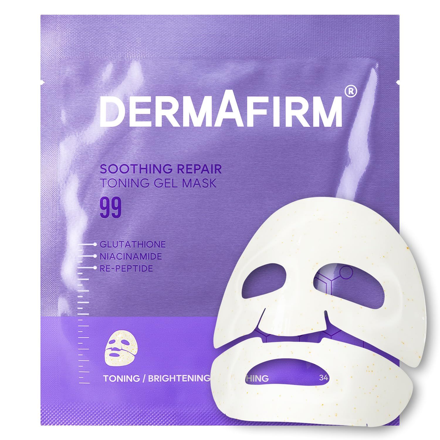 Dermafirm Soothing Repair Toning Gel Mask R4 - Brightening &amp; Anti-Wrinkle Korean Face Mask with Glutathione - Overnight Hydrogel Mask for Glowing Skin - 4pcs