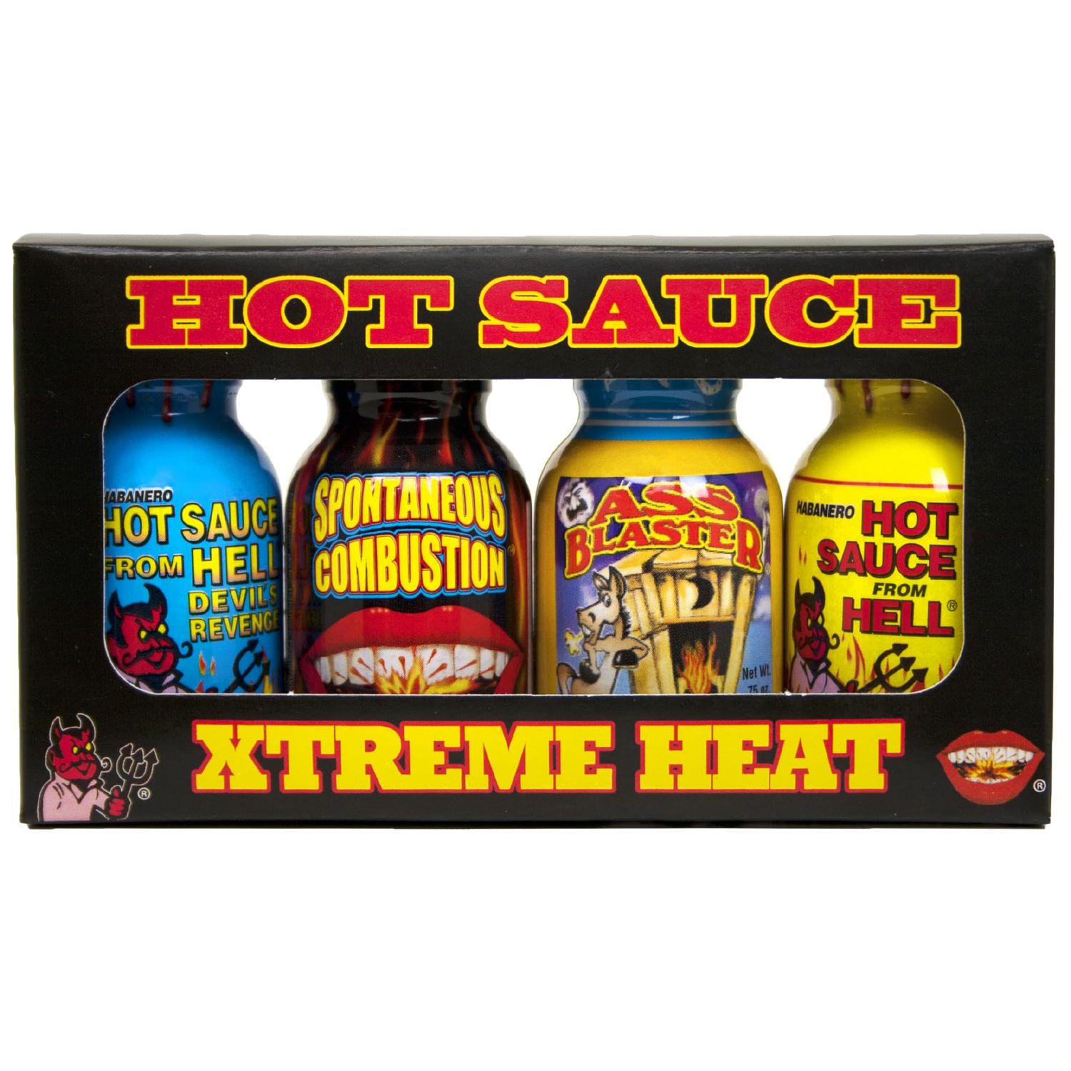 Xtreme Heat Hot Sauce Bottles Gourmet Gift Set Travel Size - 4 Pack - Perfect Gourmet Christmas Gifts for the Hot Sauce Fan