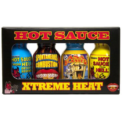 Xtreme Heat Hot Sauce Bottles Gourmet Gift Set Travel Size - 4 Pack - Perfect Gourmet Christmas Gifts for the Hot Sauce Fan