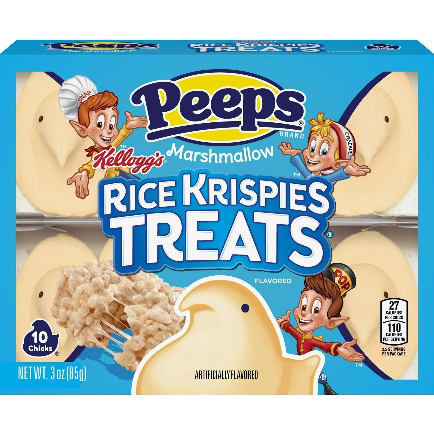 Rice Krispies Flavored PEEPS Easter Marshmallow Candy 10 Count 3 OZ, Great For Easter Basket Easter Egg Stuffer, Enjoyed by Kids, Teens, Family