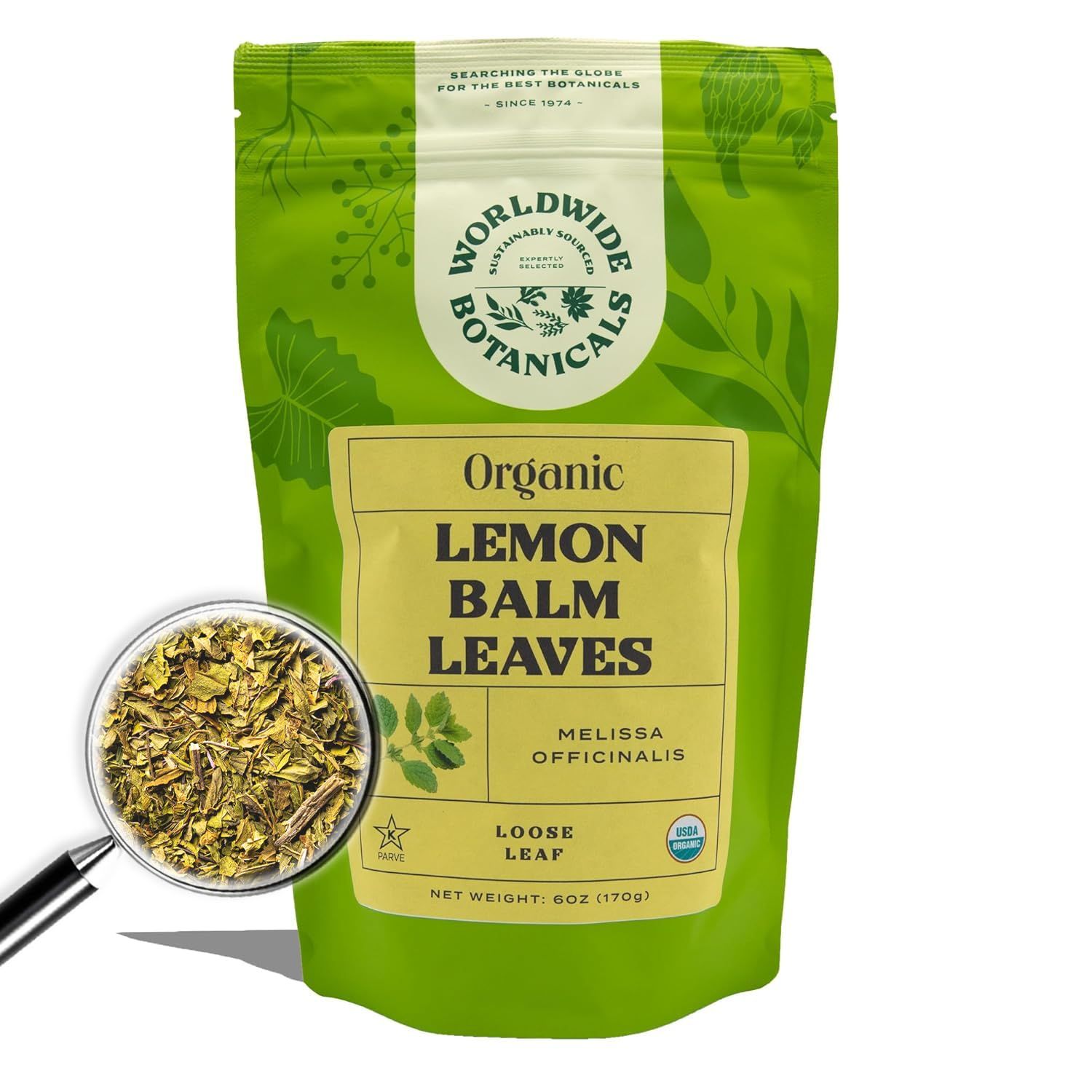 Worldwide Botanicals Organic Lemon Balm Tea, 6 Ounces - Loose Leaf Premium Herbal Tea 100% Pure Lemon Balm Leaves For Stress Relief and Good Digestion Kosher